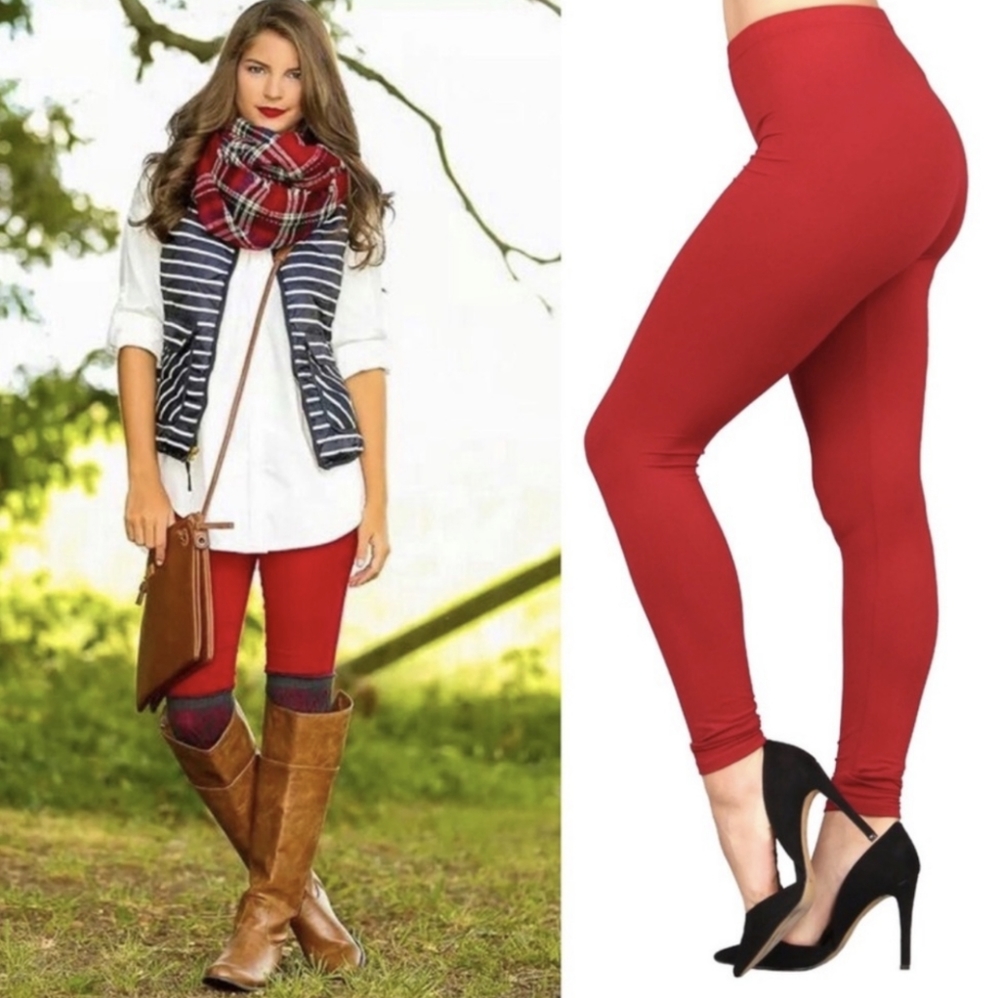 Buttery Soft Holiday Red Leggings by Leggings Depot
